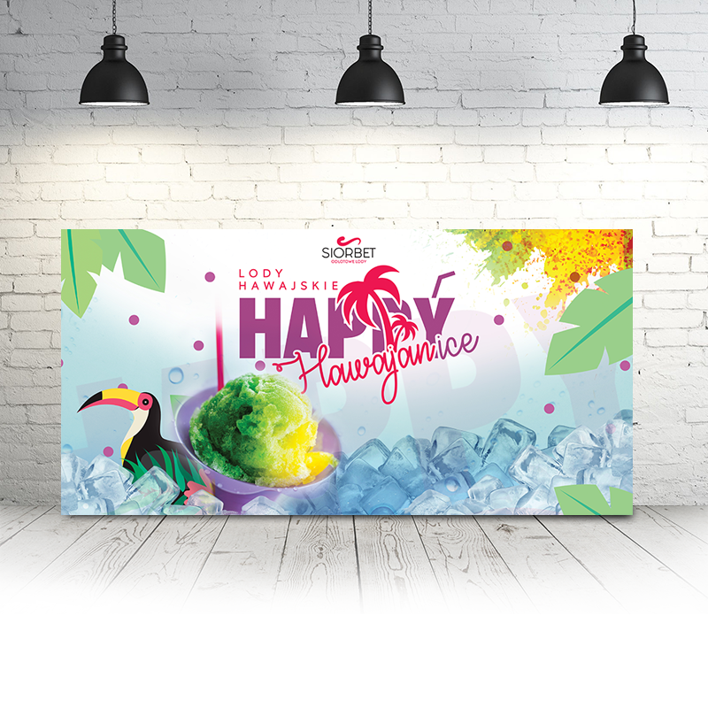baner reklamowy do lodów hawajskich baner reklamowy lody hawajskie happyice siorbet 100 x 50